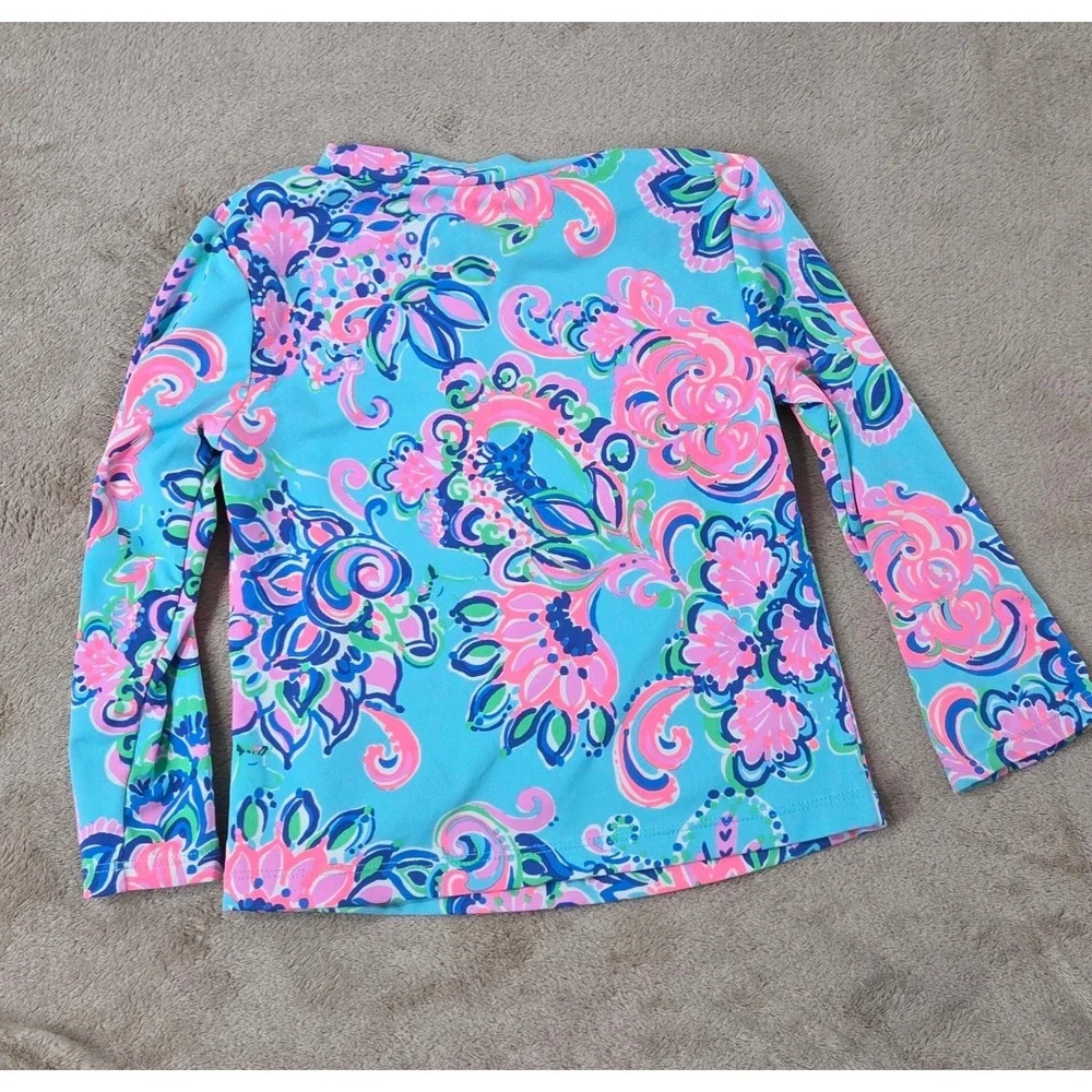 Lilly Pulitzer Swim Rash Guard Top Girls Size 6 Color Pink Blue Floral EUC